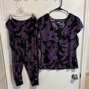 Studio Donatello Women’s Large Loungewear 2 Piece Matching Set Soft Flowy Purple